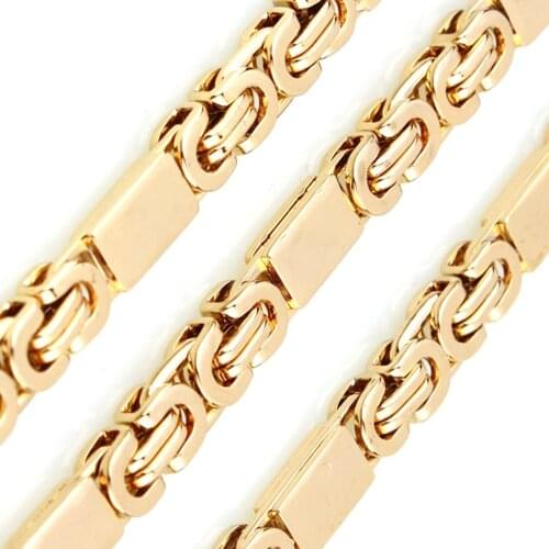 Custom ANY Length 6 mm Wide Gold Byzantine Box Mens Chain Boys Stainless Steel Necklace Fashion Jewelry