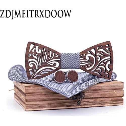 Wooden Bow Tie set and Handkerchief Bowtie Necktie Cravate Homme Noeud Papillon Corbatas Hombre Pajarita Gift for men 9 Color