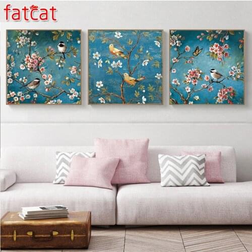 FATCAT 5d diy diamond painting Flowers and birds full square round drill diamond embroidery rhinestone triptych home decor AE262