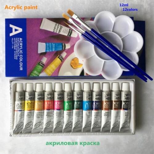 12 Colors Acrylic Paint Color Set for Artists 12 Tubes 12ML Nail Art Painting Drawing Tool Free For Brush And Paint Tray