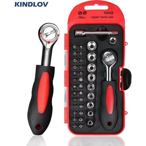 KINDLOV Socket Wrench 38Pcs Adjustable Spanner Precision Screwdriver Bits Hex Sleeves Torque Ratchet Handle Removal Hand Tools