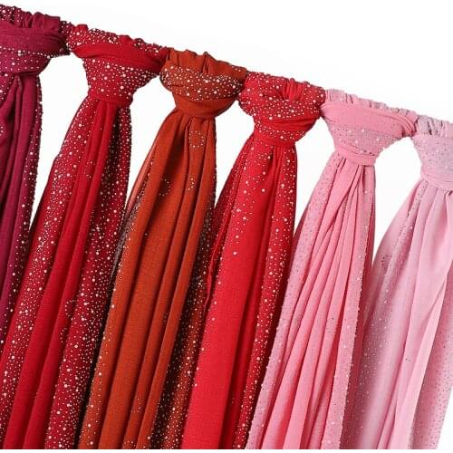 New Crinkled Satin Silk Plain Hijabs For Women islamic hijabs new with glitter pearls long size blue Sequins Shawls 10pc/lot