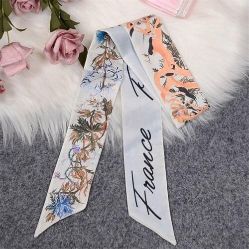 New design womens bandana fashion top women floral print satin scarf tight-fitting tie wrap ribbon long small silk scarf BL15