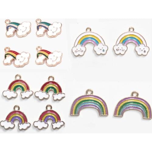 Mixed 10pcs Enamel Rainbow Smile Clouds Charms Clips Pendants Handmade Bracelet Jewelry Making Accessories