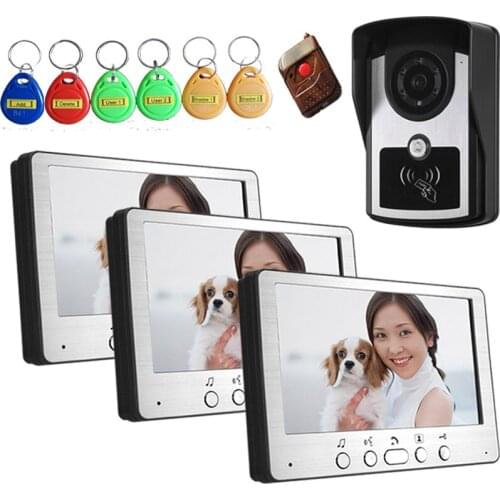 7" Wired Video Doorbell Intercom System With 3 Indoor Monitor Access Control Video Door Phone