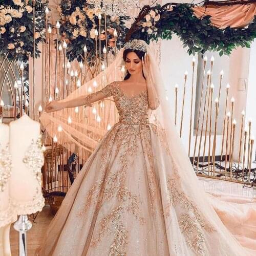 Serene Hill Dubai Extreme Luxury Long Sleeves Wedding Dress 2020 Vintage Sequined Beadings High-end Bridal Gown DHA2184