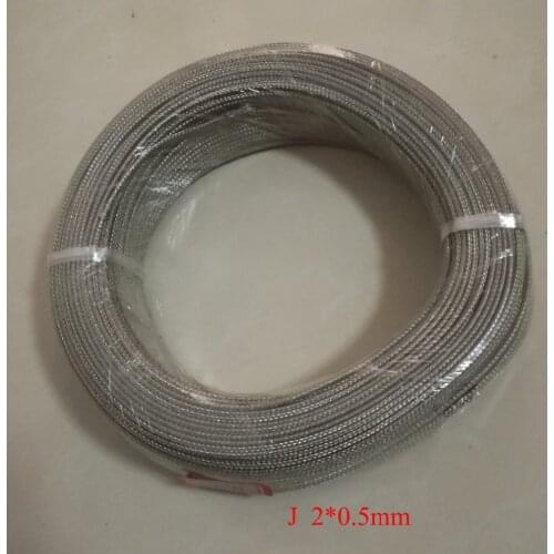 J Type 2*0.5mm Fiberglass Coated Stainless Steel Braided Net Shield Thermocouple Compensation wire