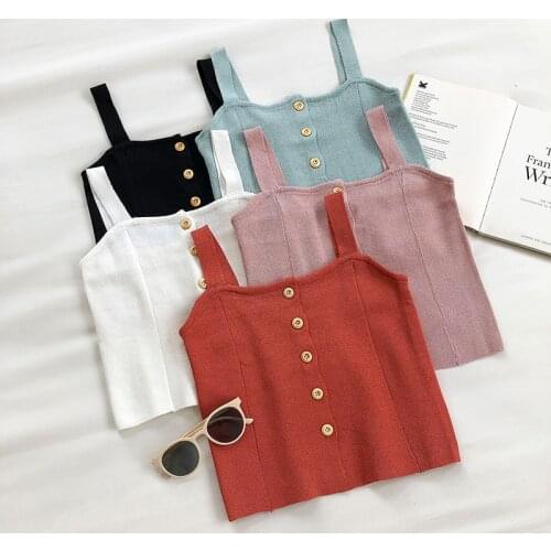 HELIAR Womens Camis Button Up Crop Tops 2020 Summer Knitted Tops Women Fashion Womens Camis Crop TOPS