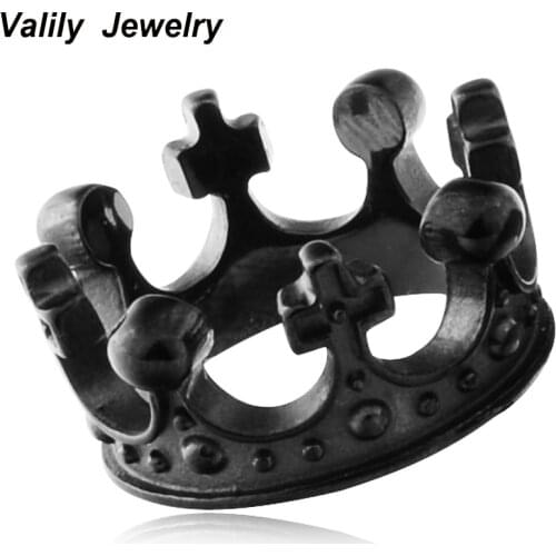 Valily Jewelry Black plating Queen King Crown ring for Women,Stainless steel fashion finger band ring for men,wedding party ring