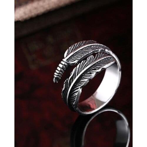 Vintage open adjustable Feather Arrow Opening Rings for Women Thai Silver plated Jewelry