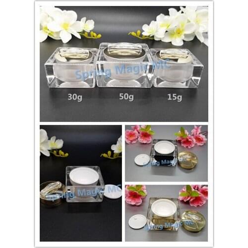 High-grade 15g Acrylic cream Jars,square cosmetic container Eye cream/Face cream bottle,Gold Black White acrylic Cream Bottles