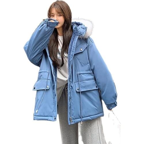 Thick Fur Liner Winter Jacket Women Parkas Hooded Winter Coat Women Cotton Padded Jacket Coat Short Pockets Outwear