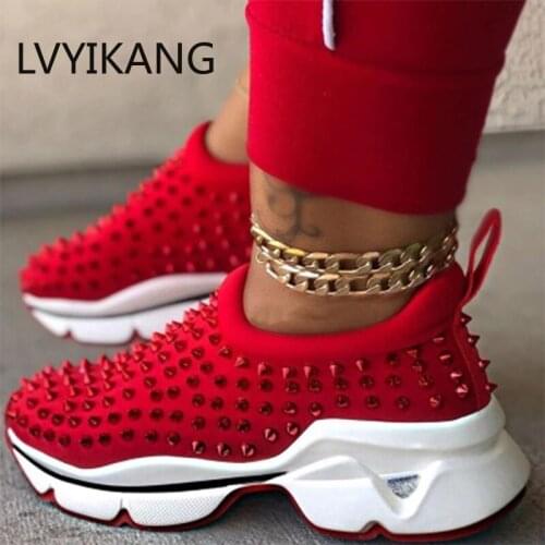 2020 Sneakers Women Vulcanized Woman Rivet Shoes Female Platform Wedges Womens Leopard Casual Ladies Slip On Footwear Plus Szie