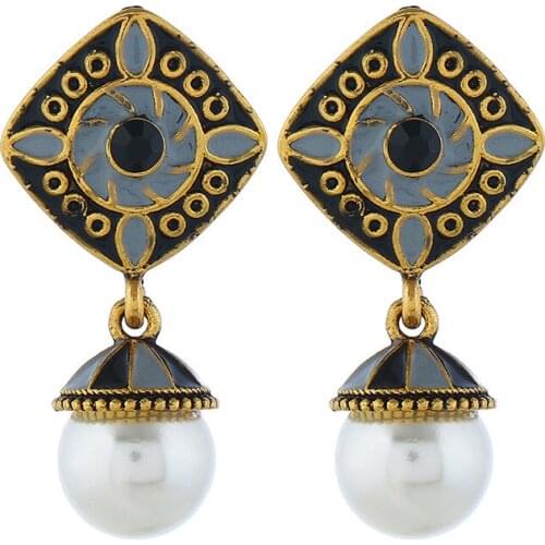 Vintage Ethnic Gypsy Indian palace Simulated Pearl Earrings For Women Boho Jewelry Ladies Retro Bell Tassel Jhumka Earrings