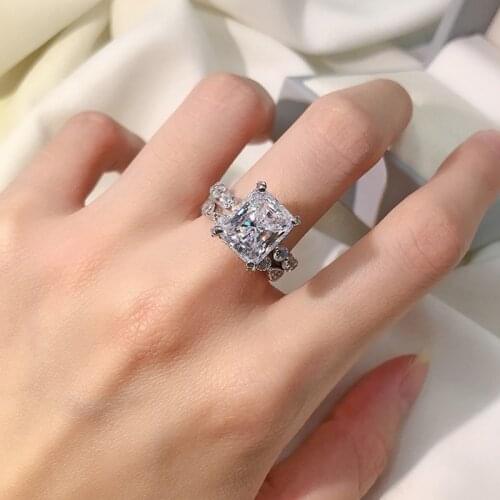 100% 925 Sterling Silver Radiant Cut SONA Simulation Diamond Female Senior Wedding Set Ring