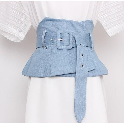 Womens runway fashion denim fabric Cummerbunds female Dress Corsets Waistband Belts decoration wide belt TB1320
