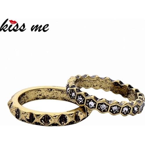 KISS ME Rings for Women 2019 New Zinc Alloy Vintage Geometric Rhinestone Ring Female Fashion Jewelry
