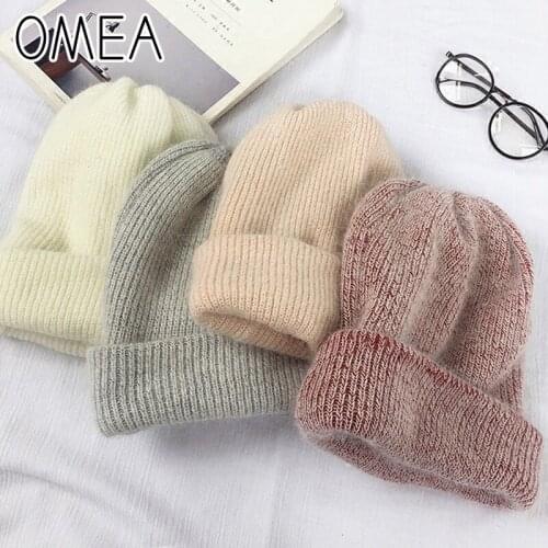 Winter hats for women angora rabbit fur hat female solid knitted hat autumn cashmere wool hat thicken hat girls hat beanies gift