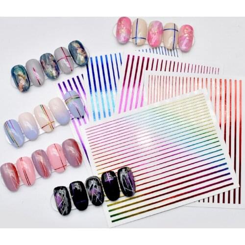 Gold Silver 3D Nail Sticker Curve Stripe Lines Nails Stickers Gradient Adhesive Striping Tape Nail Foil Nail Art Stickers Decals