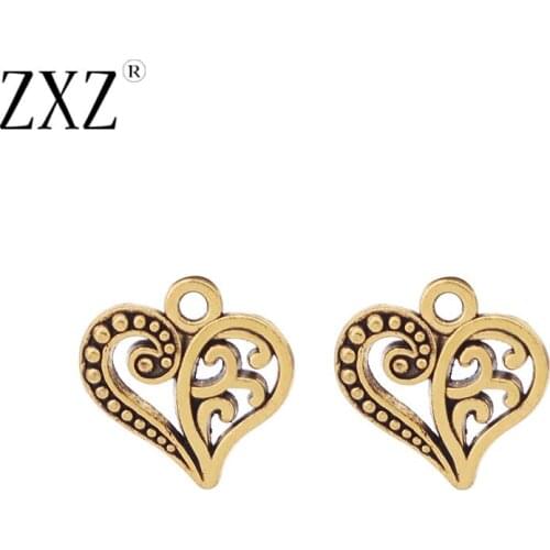 ZXZ 30pcs Antique Gold Tone Love Heart Charms Pendants Beads for Necklace Bracelet DIY Jewelry Making Findings