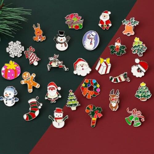 27 Styles Oil Drip Santa Christmas Tree Snowman Elk Bell Snowflake Gingerbread Man Sock Lapel Brooch Shirt Bag Pin Jewelry Gift