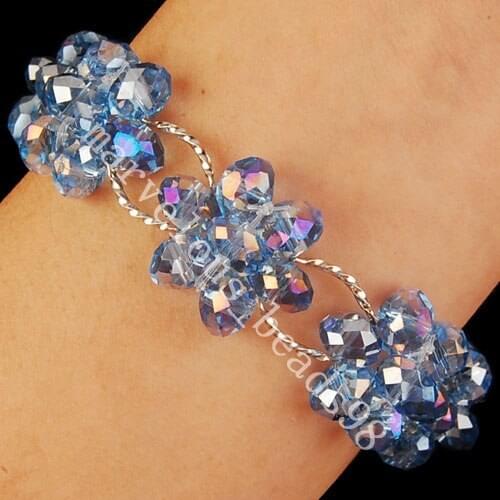 Free Shipping Fashion Jewelry Blue Faceted Crystal Beads Stretch Bracelet 7" FG2367