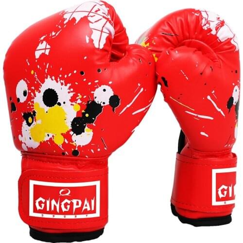 GINGPAI Carton Breathable Child Kids Boxing Gloves PU Leather Kick Fighting Graffiti Muay Thai Sanda MMA YGM Thickened Mittens