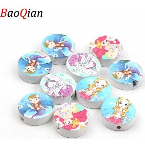 DIY 20pcs 20mm Natural Wood Mermaid White Loose Round Wooden Beads For Jewelry Making Baby Pacifier Chains Diy