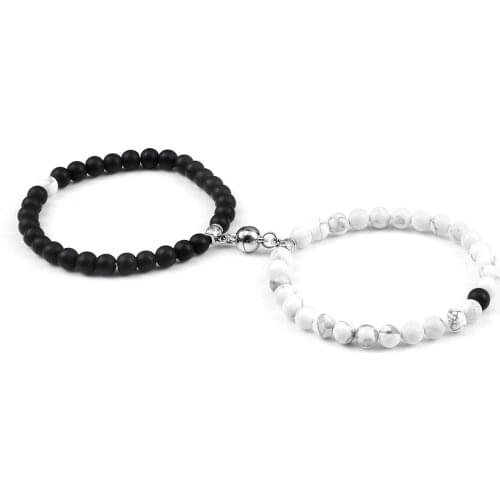 New Arrival 2Pcs/Set Couples Rounded Magnetic Bracelet 6mm Beaded Elastic Natural Stone For Men/Women Pulseras Bracelets&Bangles
