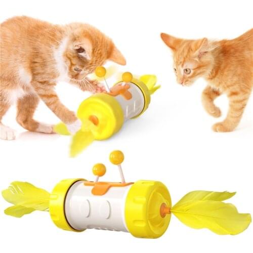 Tumbler Balanced Wheel Cat Toy Funny Automatic Rotating Interactive Cat Feather Stick Ball Toy Hunting For Indoor Kitten Pet