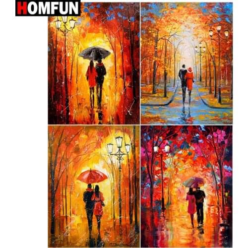 HOMFUN 5D DIY Diamond Painting "Couple maple leaf umbrella" Full Drill Resin Diamond Embroidery Cross Stitch Home Decor