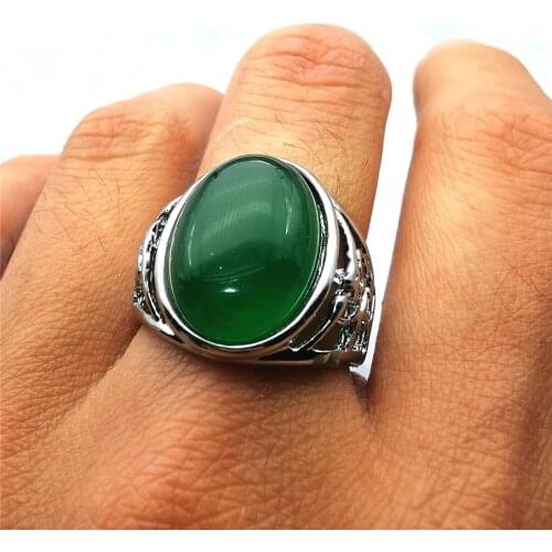 Jadery Silver 925 Ring Men Vintage Open Adjusted Natural Green Red Chalcedony Jade Rings Wedding Men Jewelry Christmas Gift 2019