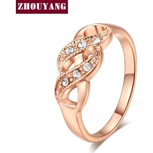 ZHOUYANG Ring For Women Simple Style Wave Shape Austrian Crystals Rose Gold Color & Silver Color Fashion Jewelry ZYR334 ZYR226