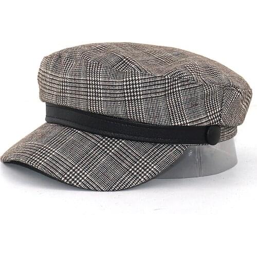 Leather Belt patchwork fashion berets for Autumn Winter warm curved beret hats cotton fixed painter Literary cap unisex
