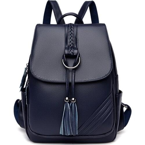 Leather Backpack Womens Fashion All-Match Casual PU Leather Shoulder School Bags Large-Capacity Travel Girl Student Schoolbags