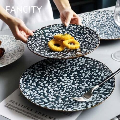 FANCITY Breakfast Creative Personality European Plate Nordic Pendant Salad Plate Japanese Style Net Red Ceramic Decorated Pasta