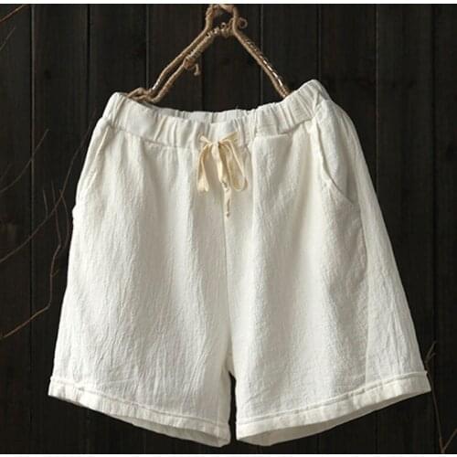 Summer Fashion Women Cotton Linen Shorts Leisure Loose Short Elastic Waist Casual Fashion Solid Candy Color Big Plus Size