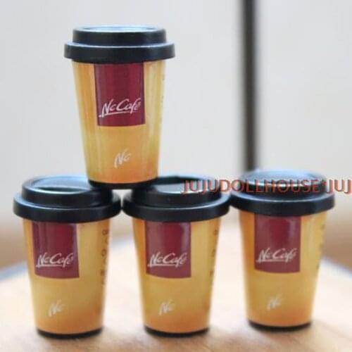 4pcs Chirstmas Style Dollhouse Miniature Coffee Cup Drink Pretend Play Kitchen Food for Blyth Barbies 1/6 Doll house Kitchen Toy