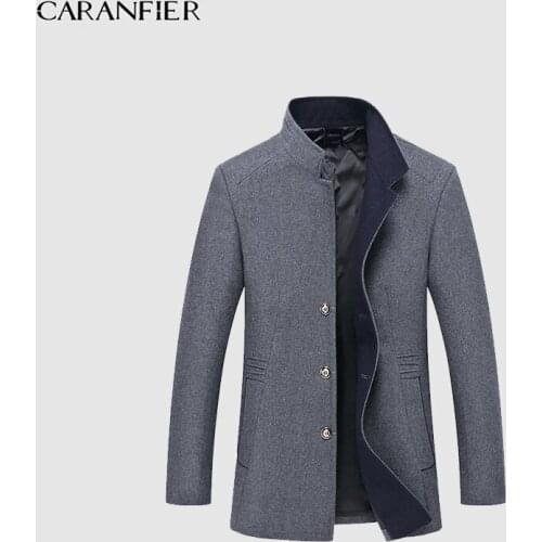CARANFIER Winter Mens Fashion Hight Quality Wool Jackets Trench Coat Men Single Breasted Mandarin Windbreaker Woolen overcoat