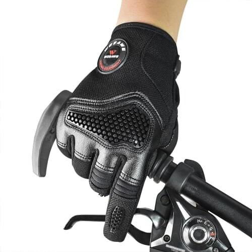 WOSAWE Men Cycling Gloves Touchscreen PU Leather Bike Microfiber TPU Full Finger Protective Gear Motocross Race Motorbike Gloves