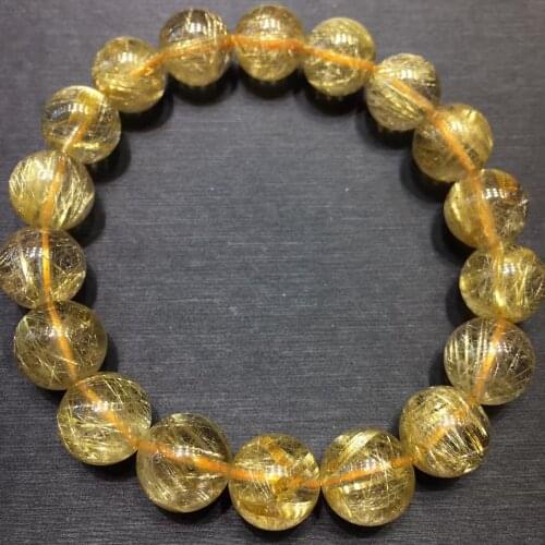 Natural Gold Rutilated Quartz Clear Round Beads Bracelet 11.5mm Women Men Fashion Wealthy Stone Genuine AAAAAA