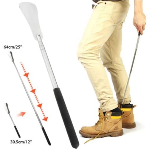 Long Handle Shoe Horn Flexible Silver Stainless Steel Shoe Horn Stick Shoe Lifter Tool Professional Shoe Spoon Tool 30.5-64cm