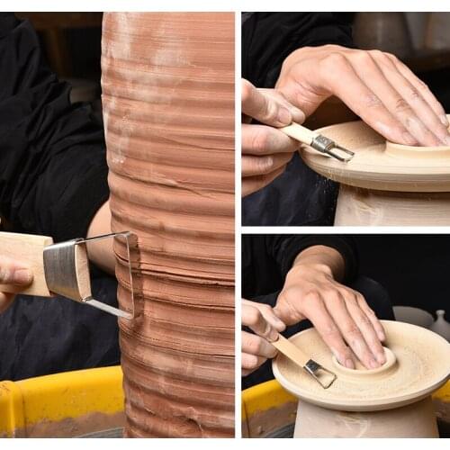 Trimming Scraper Clay Pottery Tool Bamboo Handle Steel Ribbon with Teeth Diy Design Supplie Ceramic Craft Modeling Molding Tools