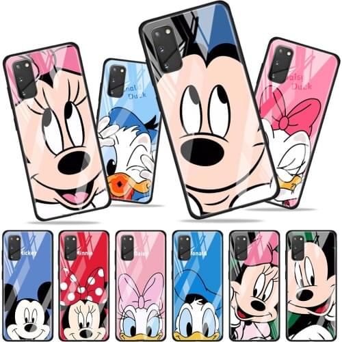 Mickey Minnie Couple for Samsung Galaxy S20 FE Ultra Note 20 S10 Lite S9 S8 Plus Luxury Tempered Glass Phone Case Cover