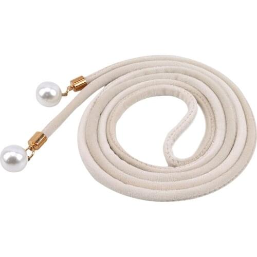 Solid Fashion Women Tassel Knot Belt Vintage Pearl Waist Rope Fringed Waistband Girdle For Dress Female Thin Srting Female Black