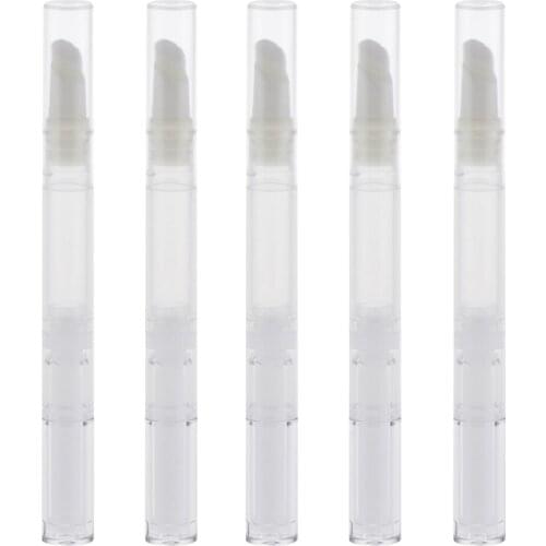 5Pcs 3ml Empty Twist Pen Lip Gloss Nail Polish Eyelashes Tubes Cosmetic Containers with Brush Clear/Gold/White/Silver/Pink
