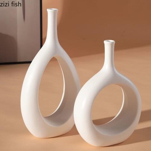 Hollow Ceramic Vase Dried Flowers Floral Flower Arrangement Ornaments Porcelain Desktop Vases Home Decoration Accessories Modern