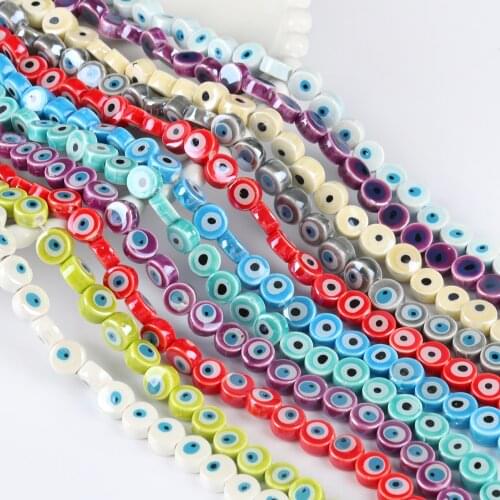 Evil Eyes Ceramic Porcelain Beads Loose Spacer Flat Round Beads for DIY Handmade Jewelry Bracelet Necklace Craft Making 15inch