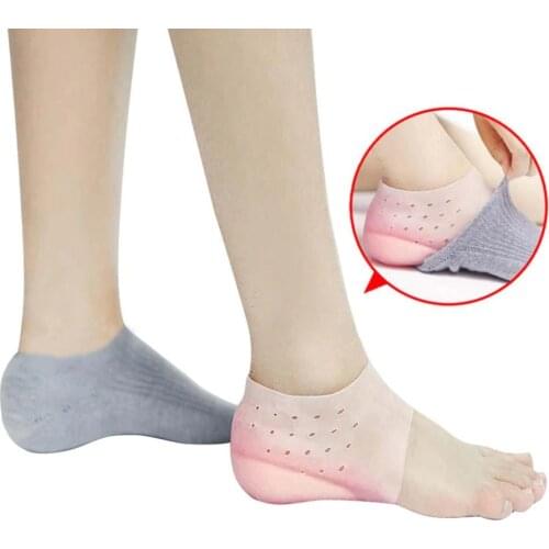 Hot Unisex Invisible Height Increase Socks Heel Pads Silicone Insoles Foot Massage