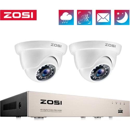 ZOSI 1080P CCTV Camera System 4CH 1080P DVR System with 2x Outdoor 2MP Video Security Cameras 2CH Home Surveillance Camera Kit